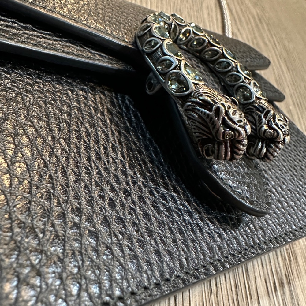 100% AUTH GUCCI Dionysus super mini textured calf leather shoulder bag black - Picture 8 of 15